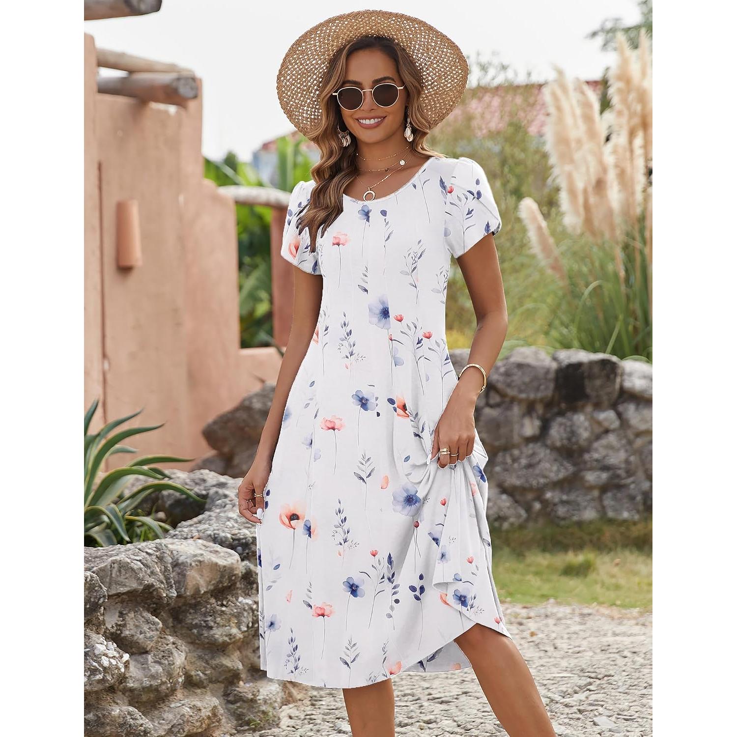 Zeagoo Womens Summer Midi Dress With Pockets S XXL