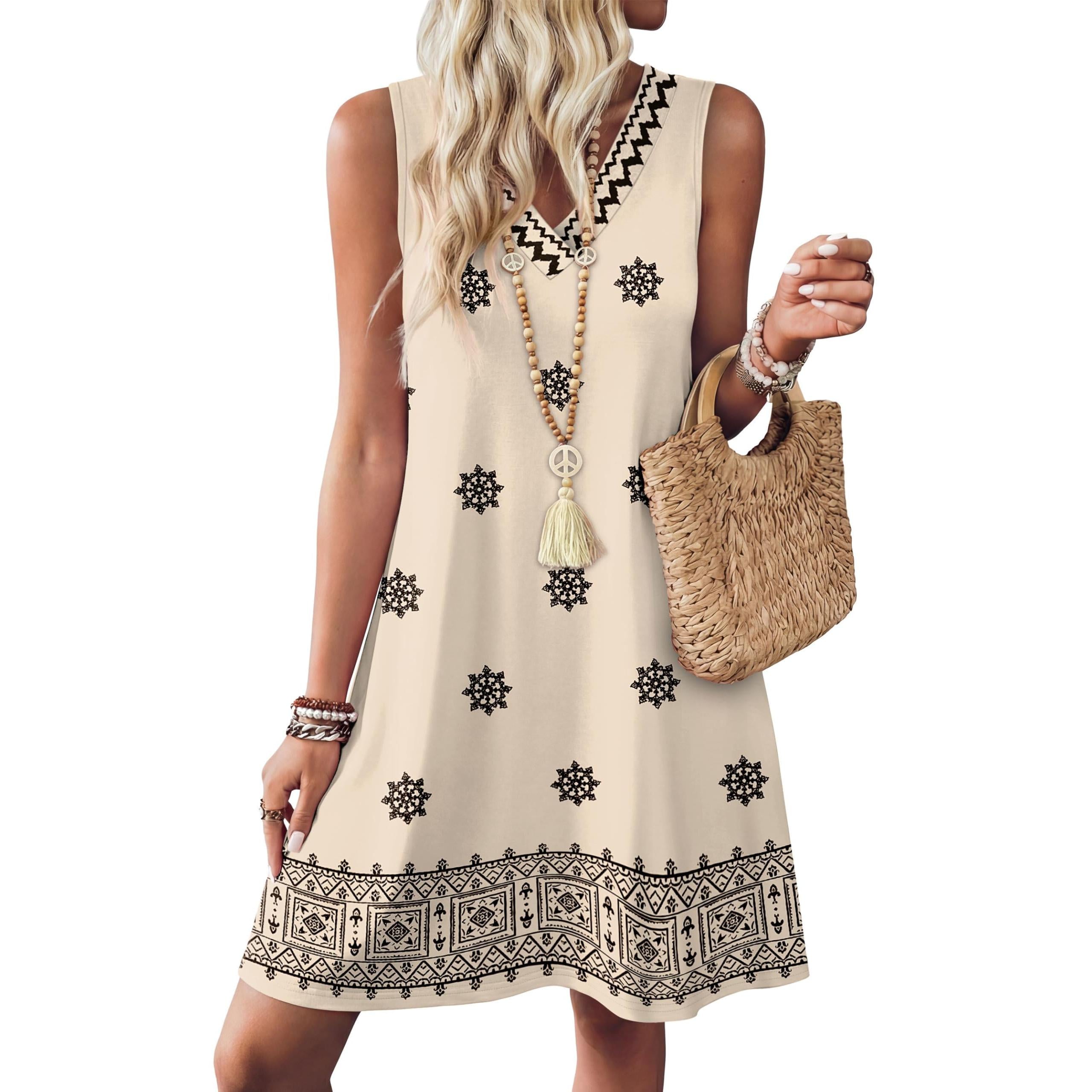 Aokosor Womens Sleeveless Summer Dress With Pockets V Neck