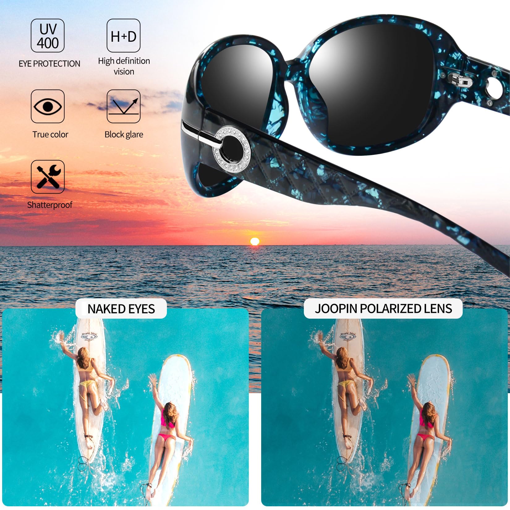 Joopin Oversized Polarised Sunglasses For Women Retro Frames
