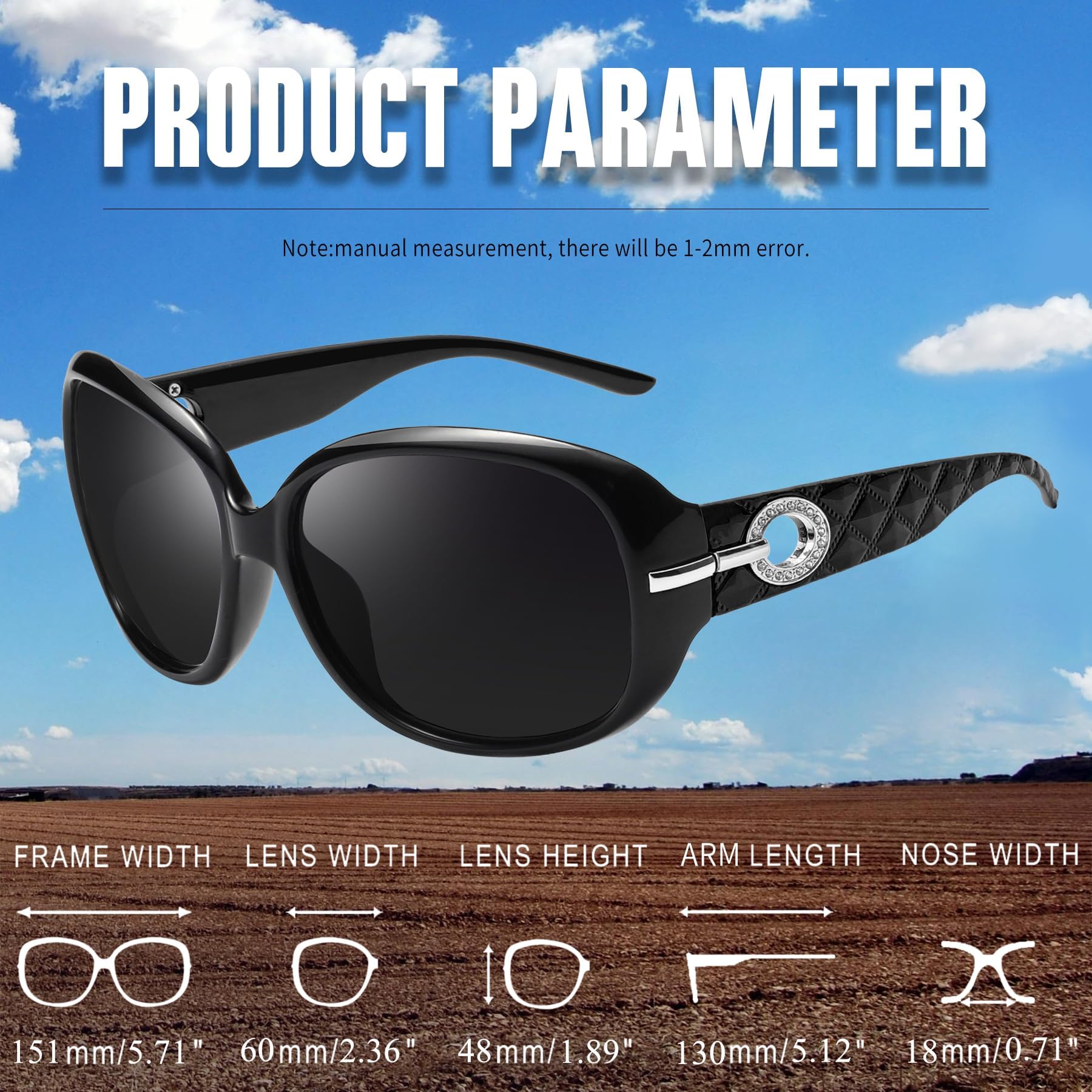 Joopin Oversized Polarised Sunglasses For Women Retro Frames