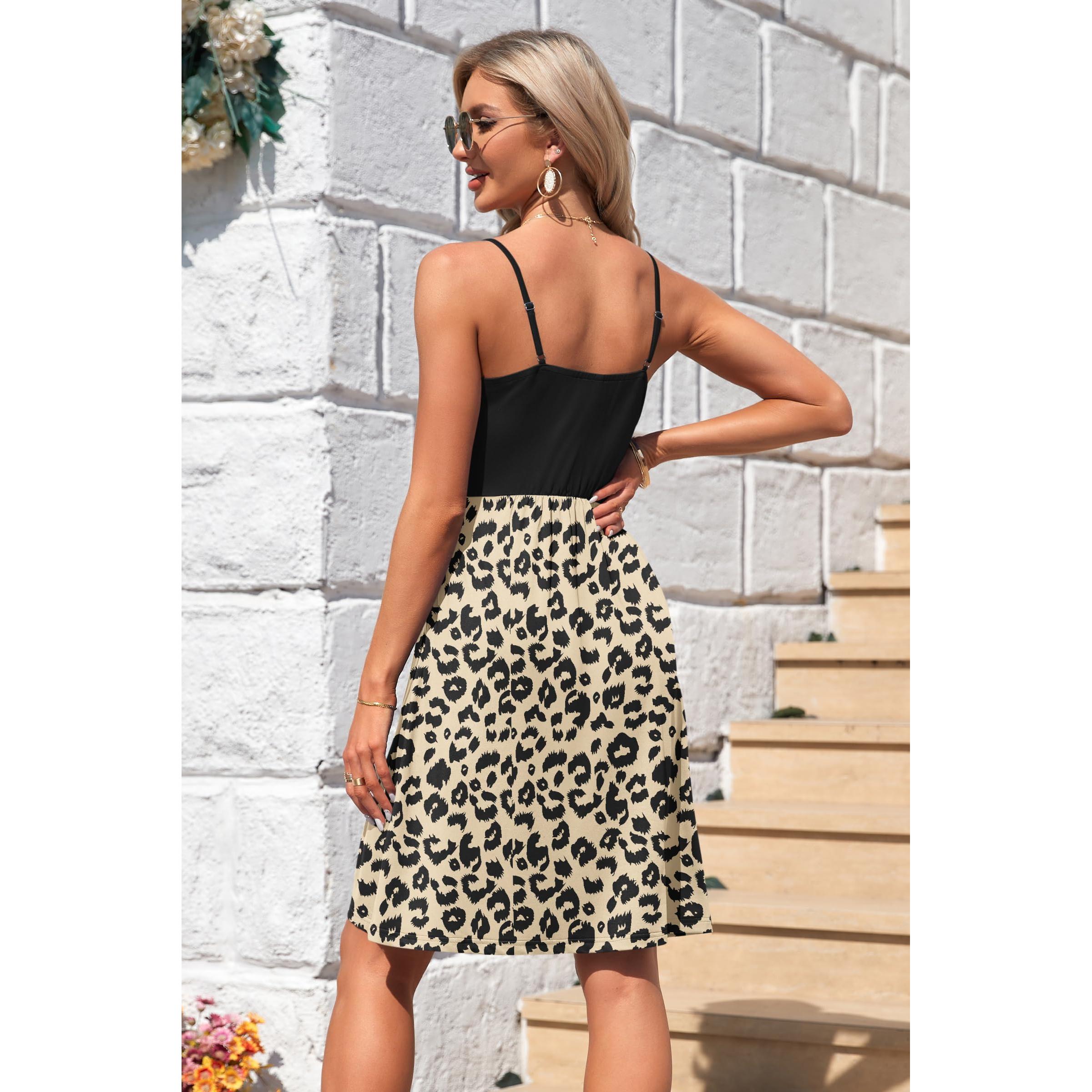 AUSELILY Summer V Neck Spaghetti Strap Dress With Pockets