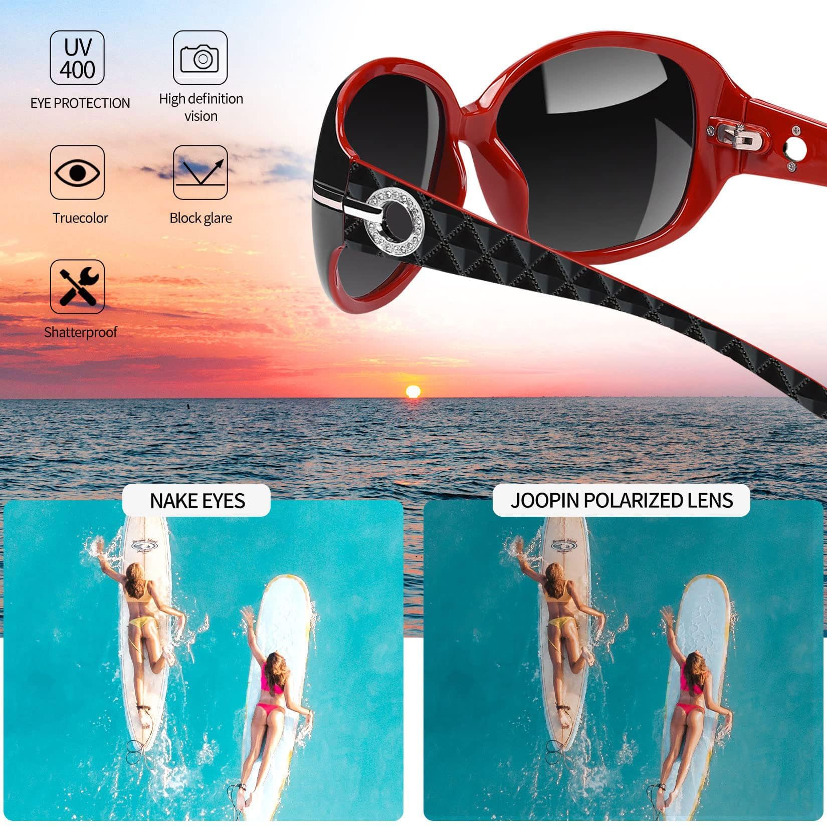 Joopin Oversized Polarised Sunglasses For Women Retro Frames