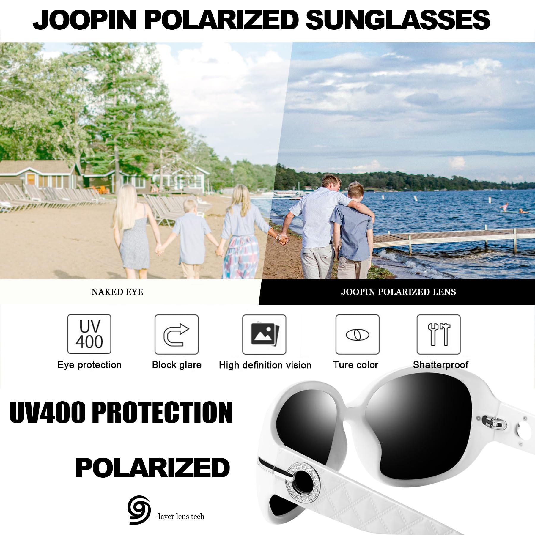 Joopin Oversized Polarised Sunglasses For Women Retro Frames