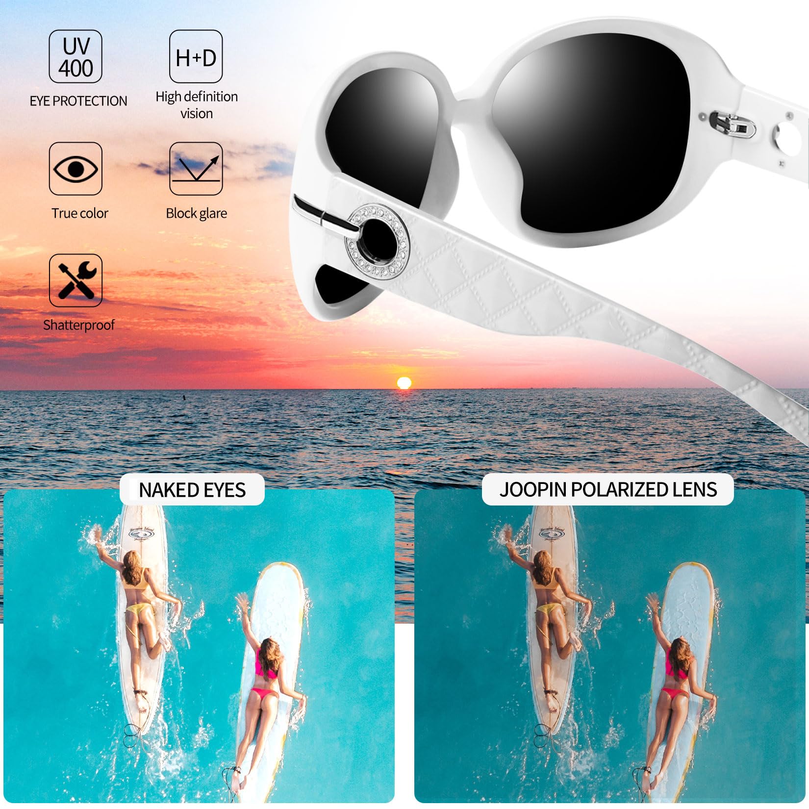 Joopin Oversized Polarised Sunglasses For Women Retro Frames