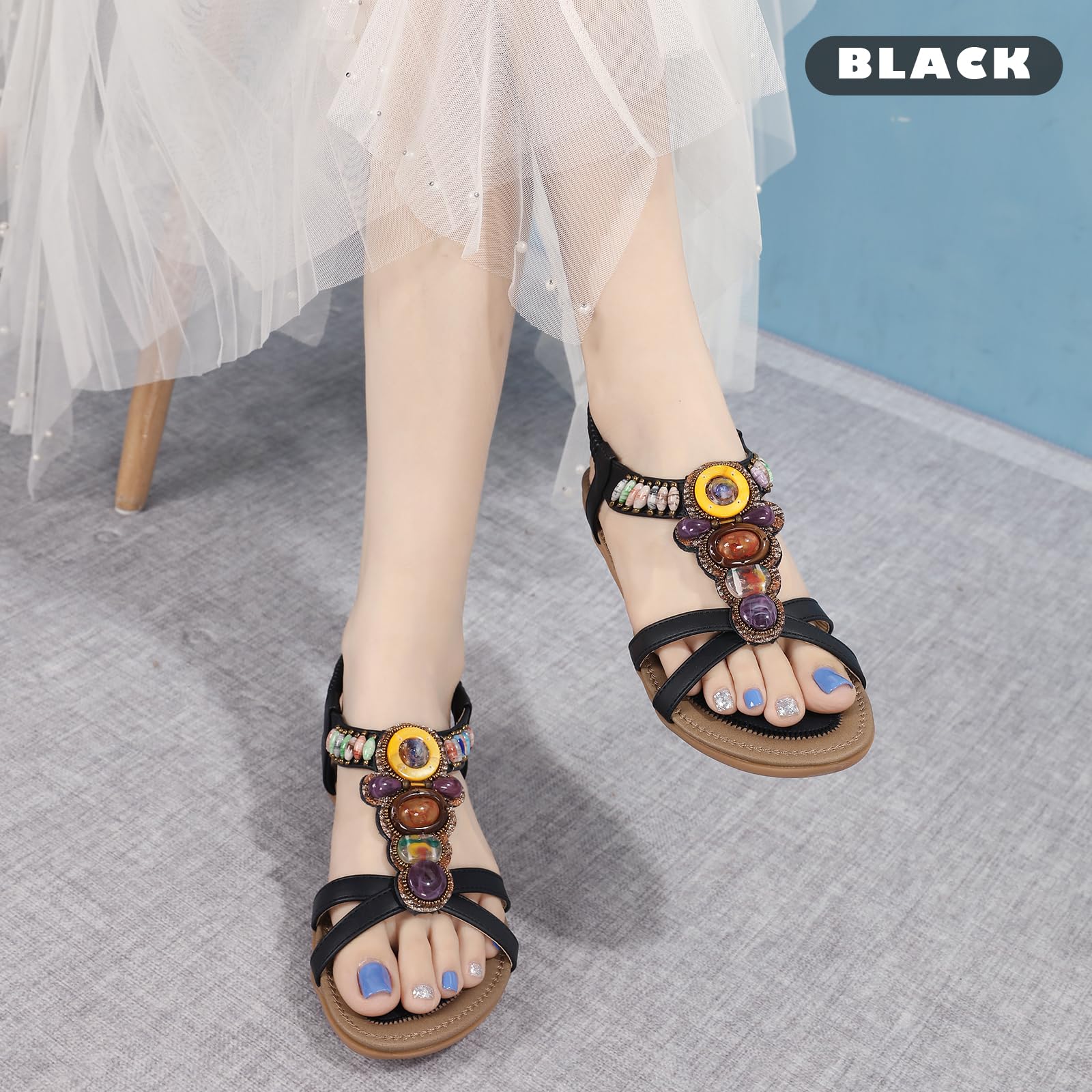 Sandals Womens Summer Flat Slip On Elastic Strap