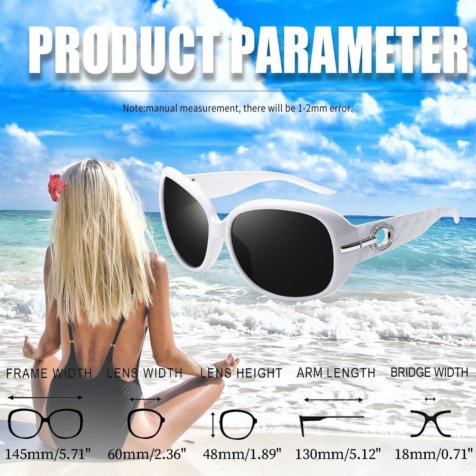 Joopin Oversized Polarised Sunglasses For Women Retro Frames
