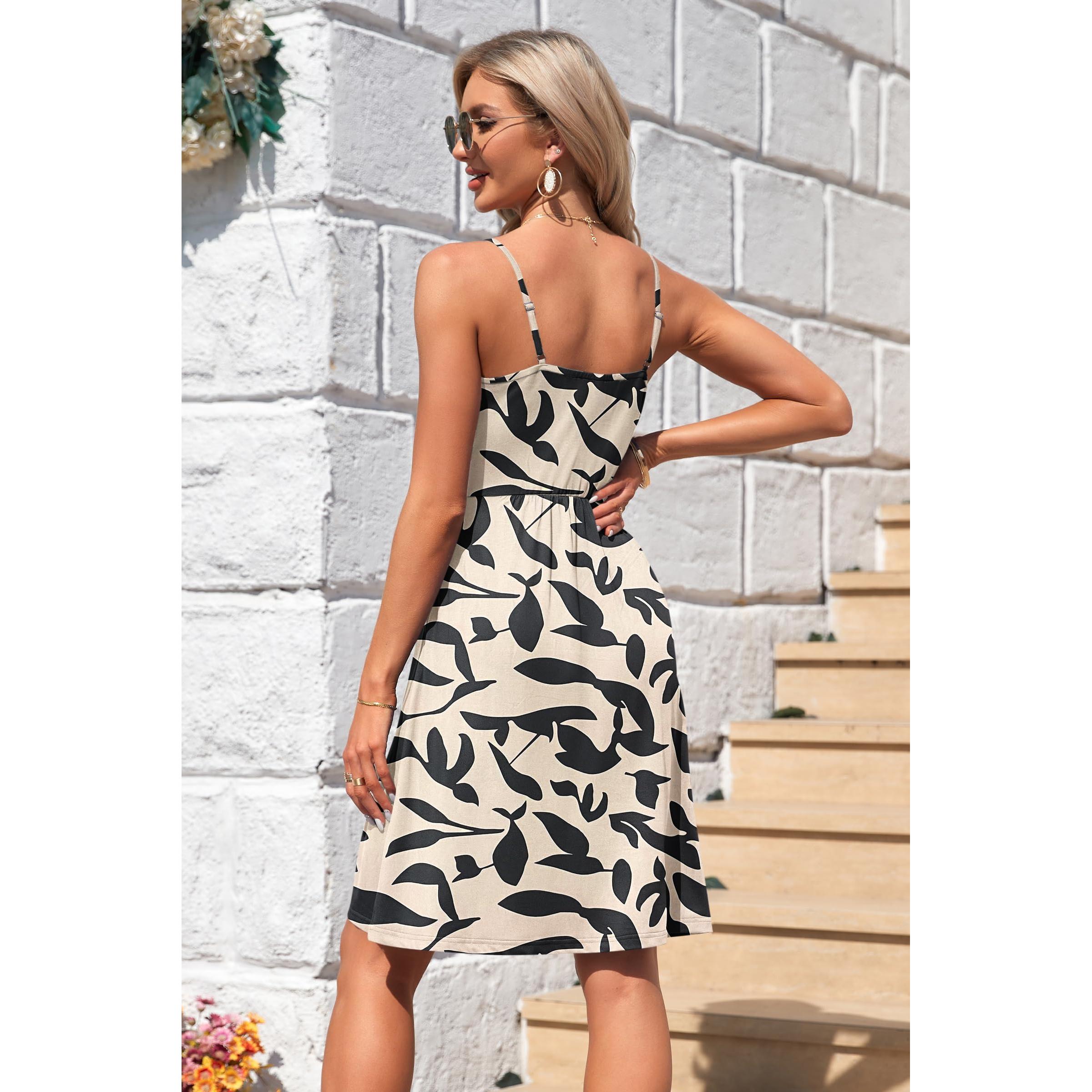 AUSELILY Summer V Neck Spaghetti Strap Dress With Pockets
