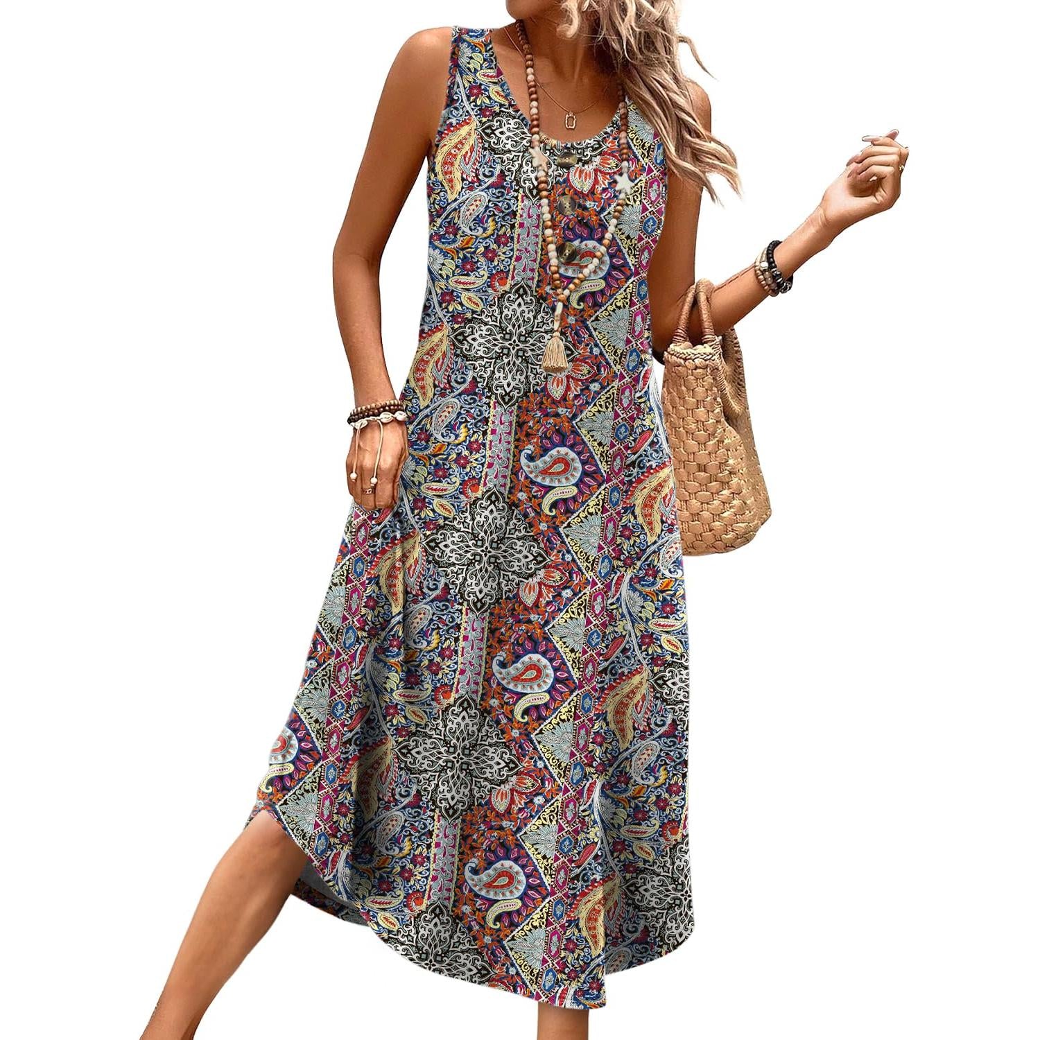 WIHOLL Button Front Sleeveless Midi Dress With Pockets