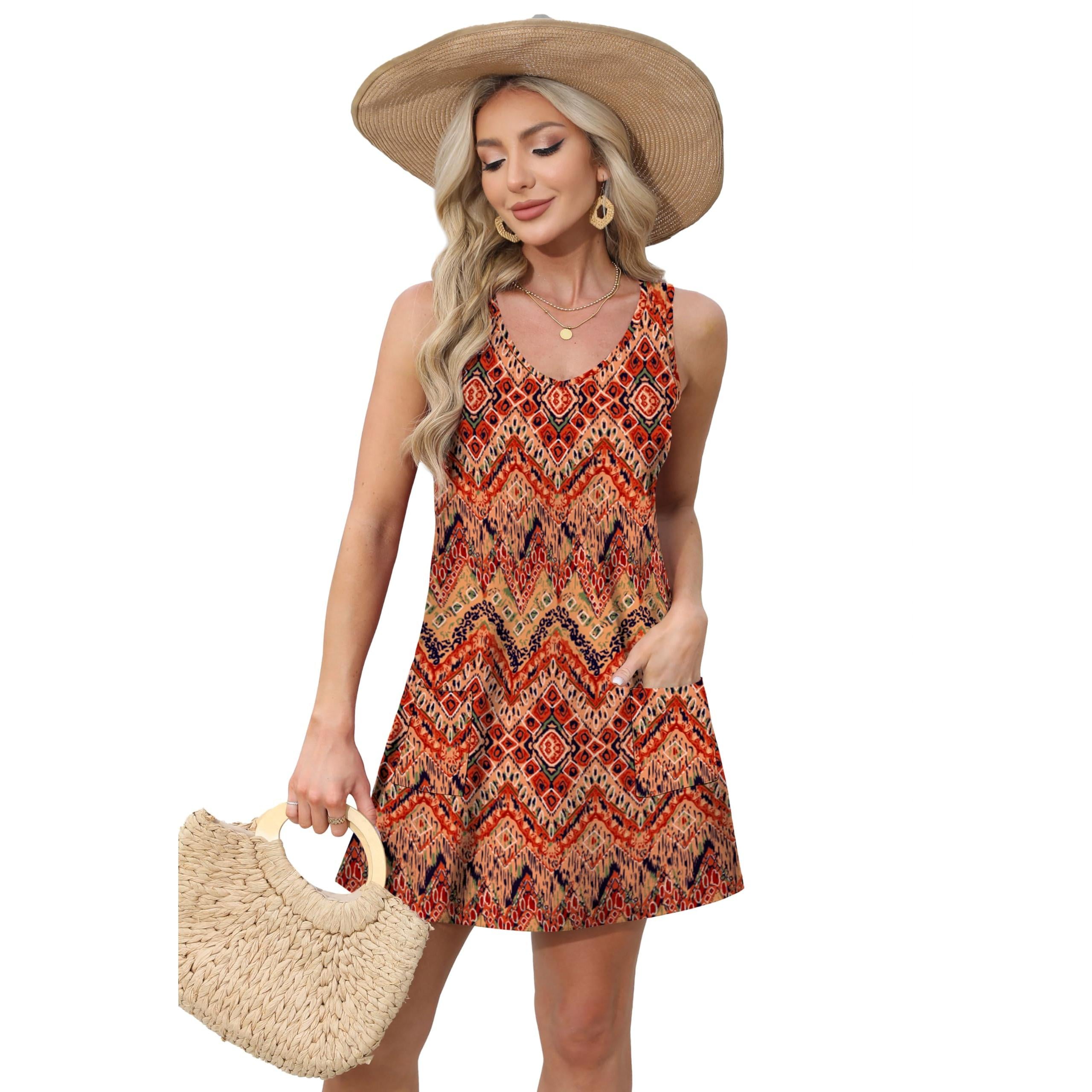 Aokosor Womens Sleeveless Summer Dress With Pockets V Neck