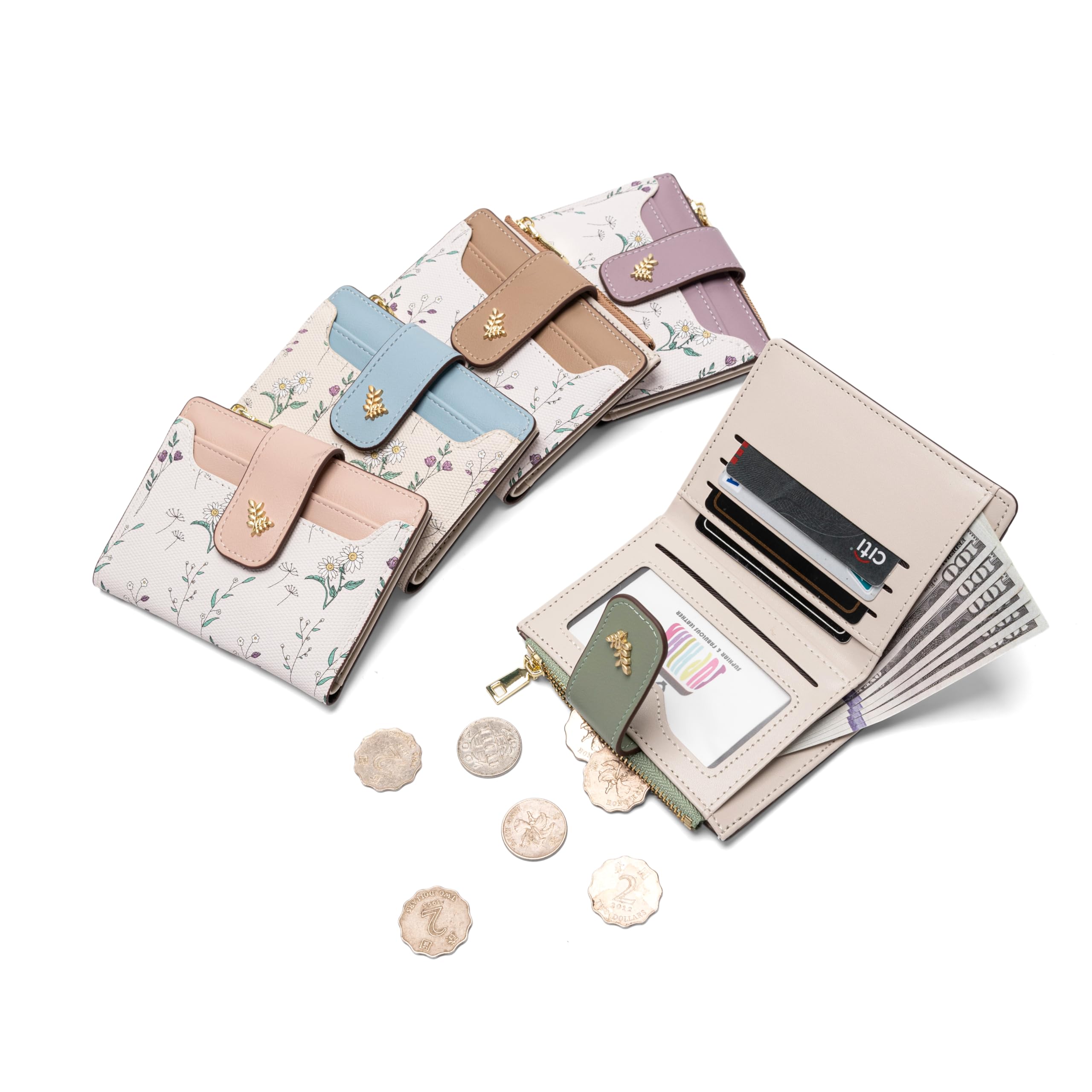 Chaofanxi RFID Blocking Green Leather Bifold Wallet