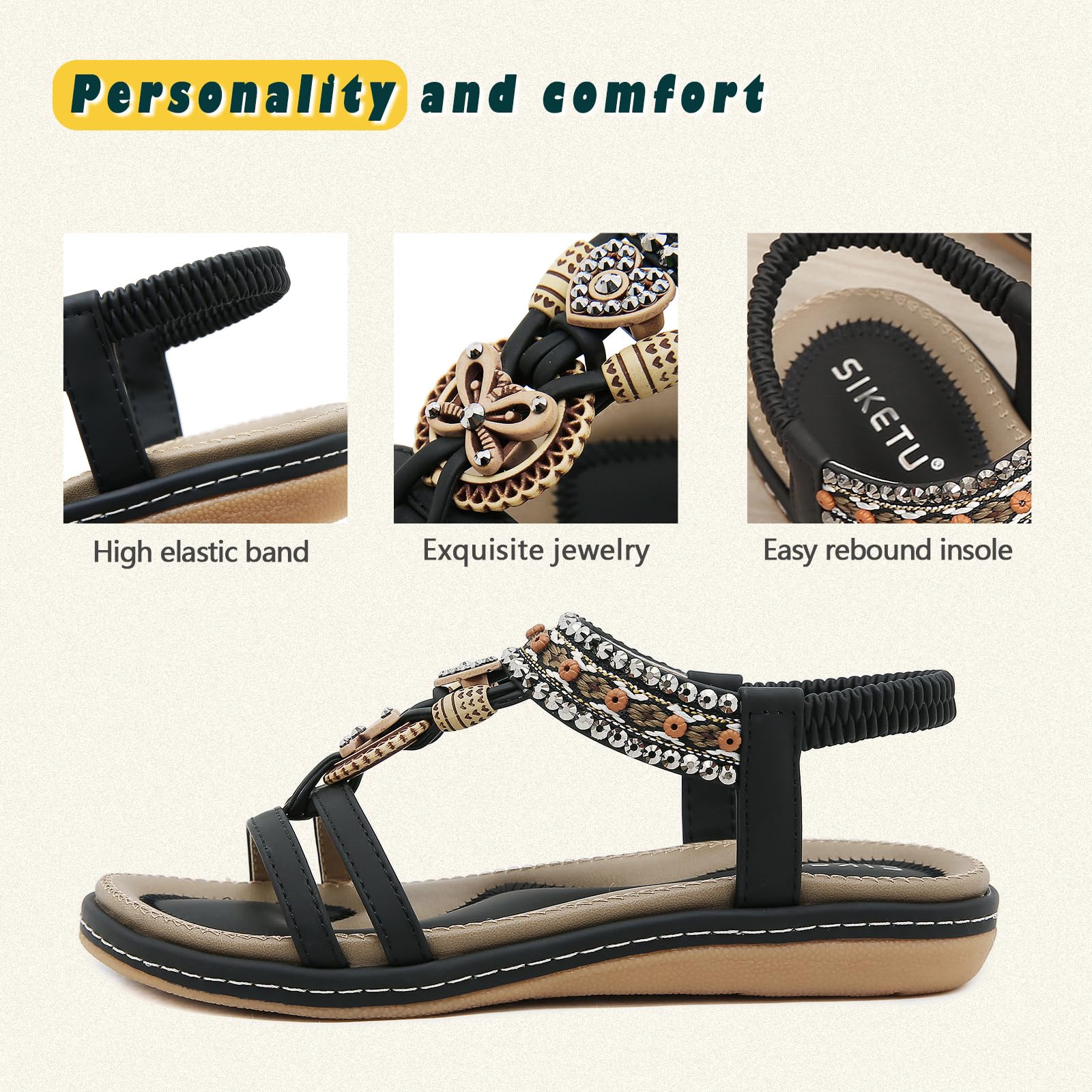 Sandals Womens Summer Flat Slip On Elastic Strap