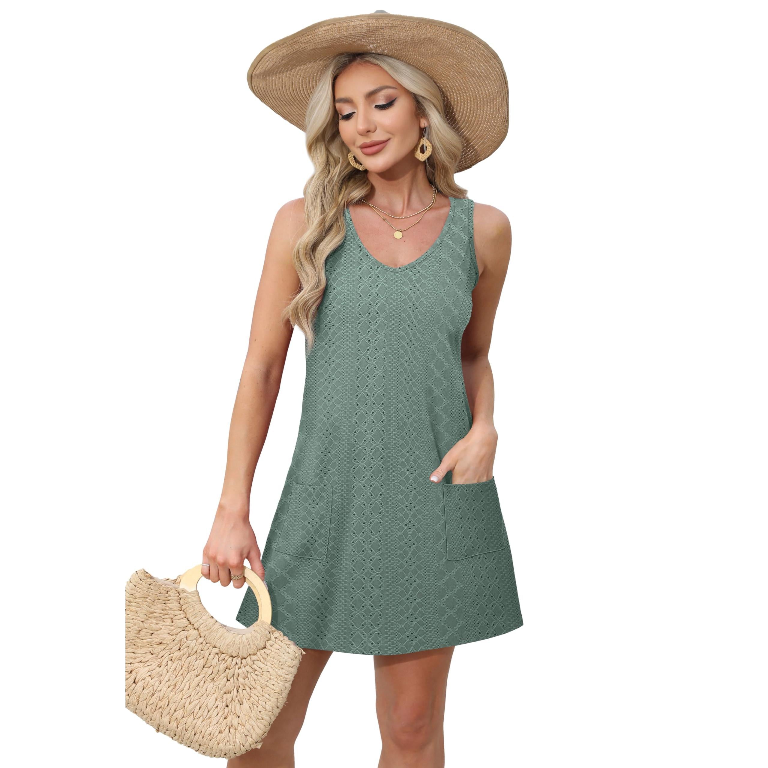 Aokosor Womens Sleeveless Summer Dress With Pockets V Neck