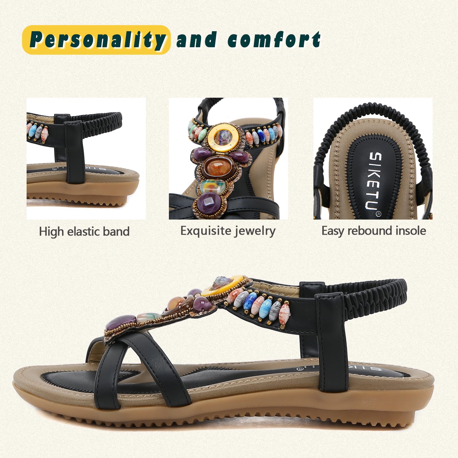 Sandals Womens Summer Flat Slip On Elastic Strap