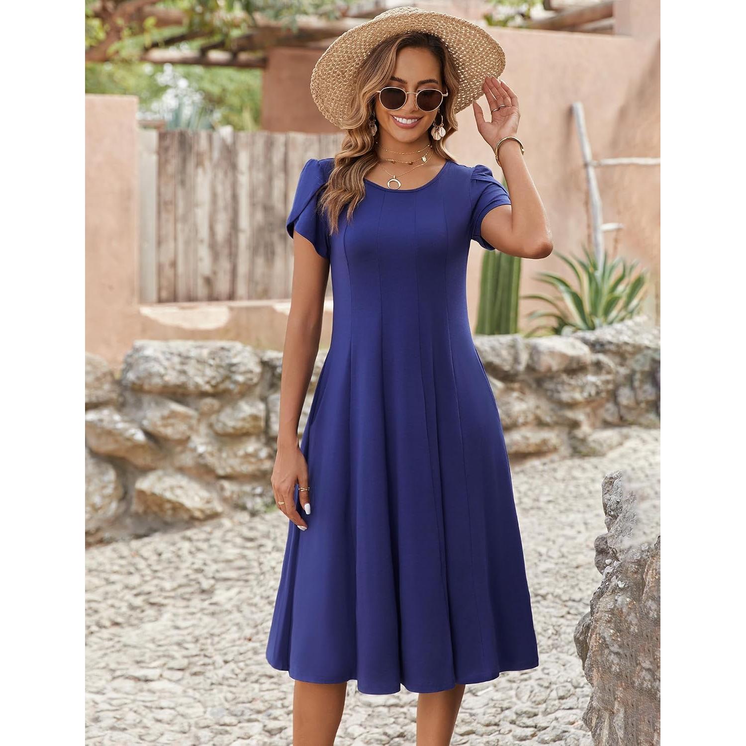 Zeagoo Womens Summer Midi Dress With Pockets S XXL