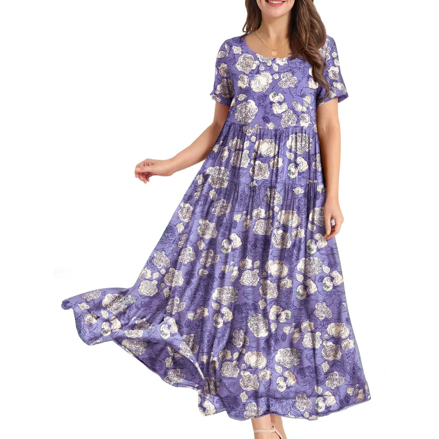 YESNO Plus Size Bohemian Floral Maxi Dress With Pockets