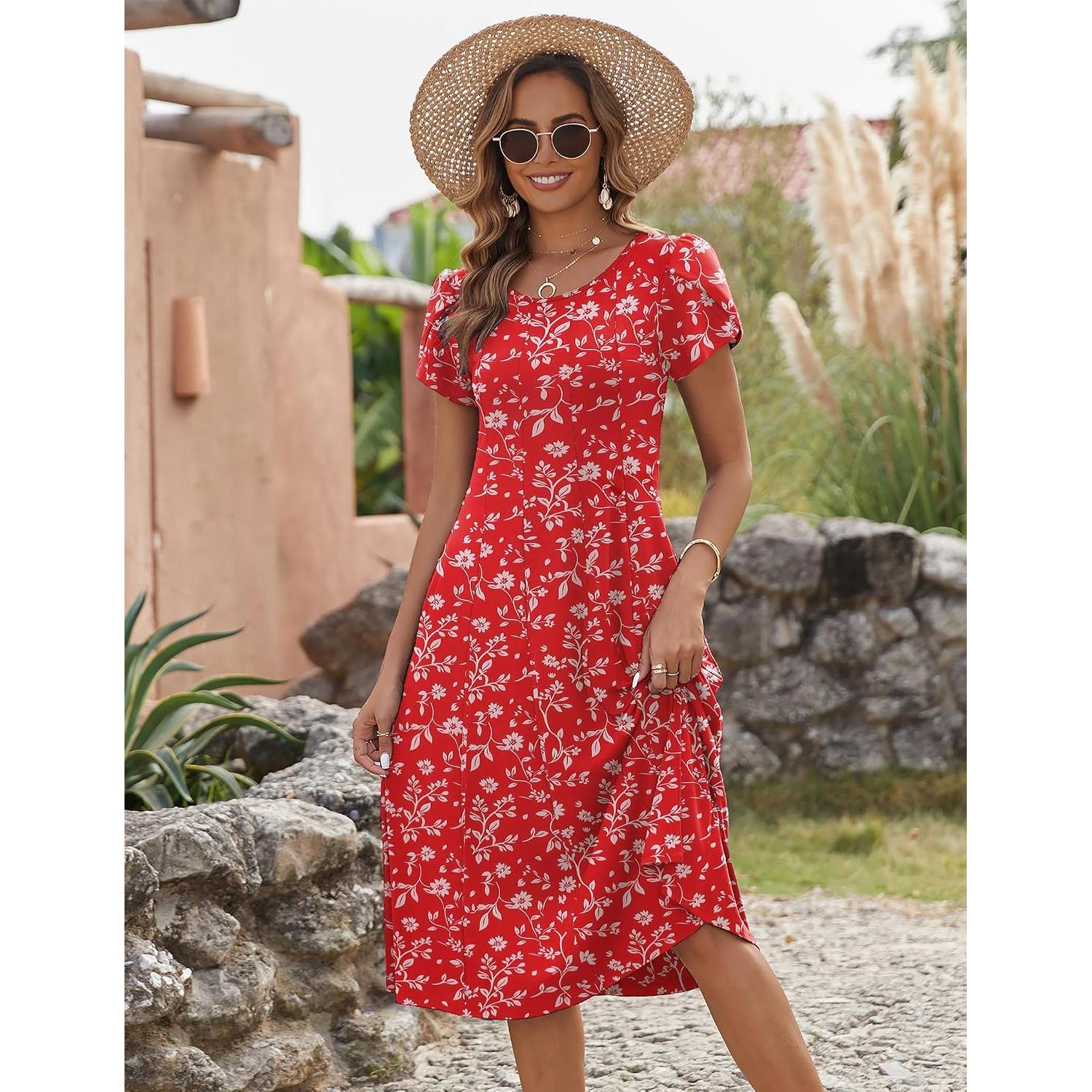 Zeagoo Womens Summer Midi Dress With Pockets S XXL