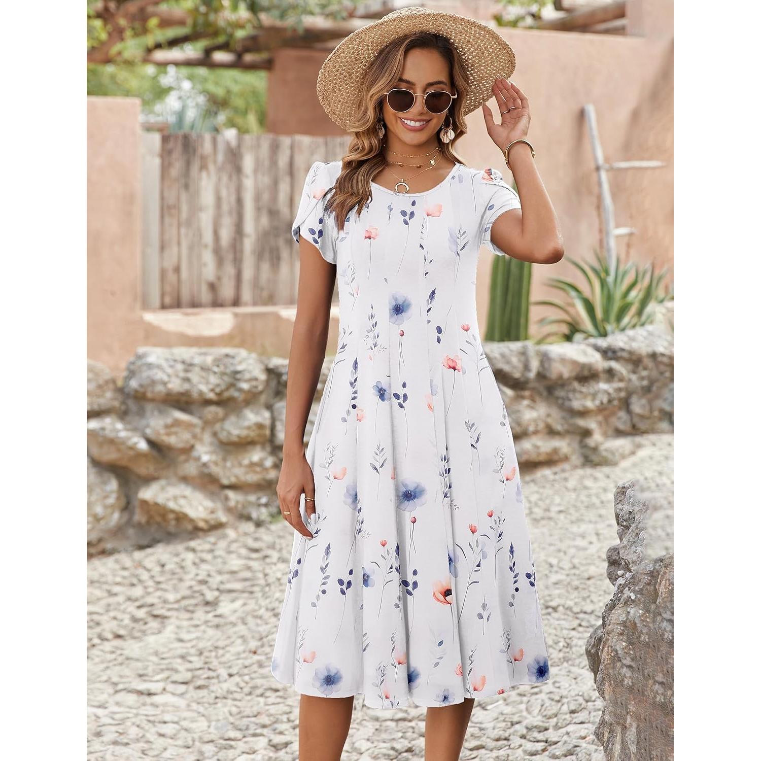 Zeagoo Womens Summer Midi Dress With Pockets S XXL