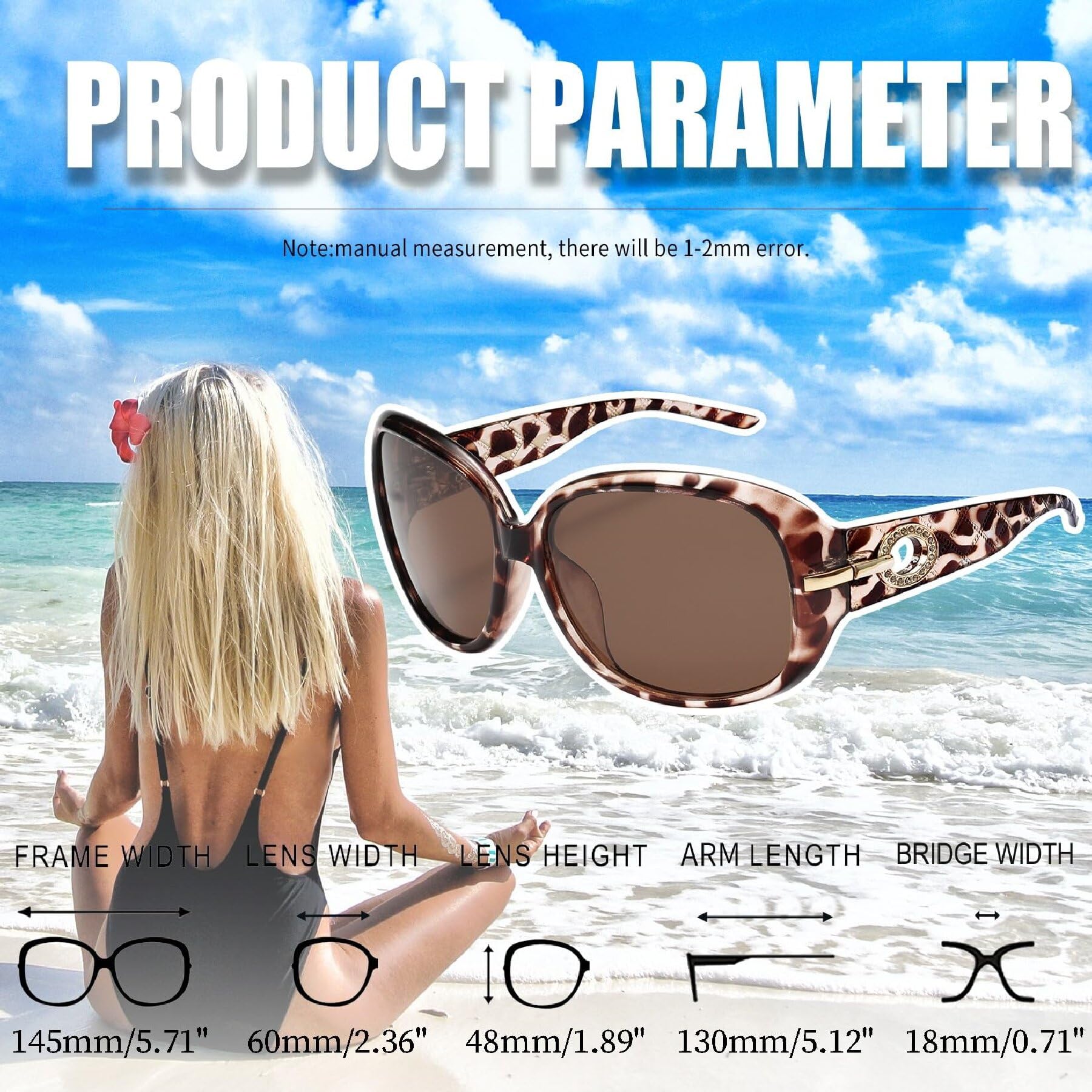 Joopin Oversized Polarised Sunglasses For Women Retro Frames