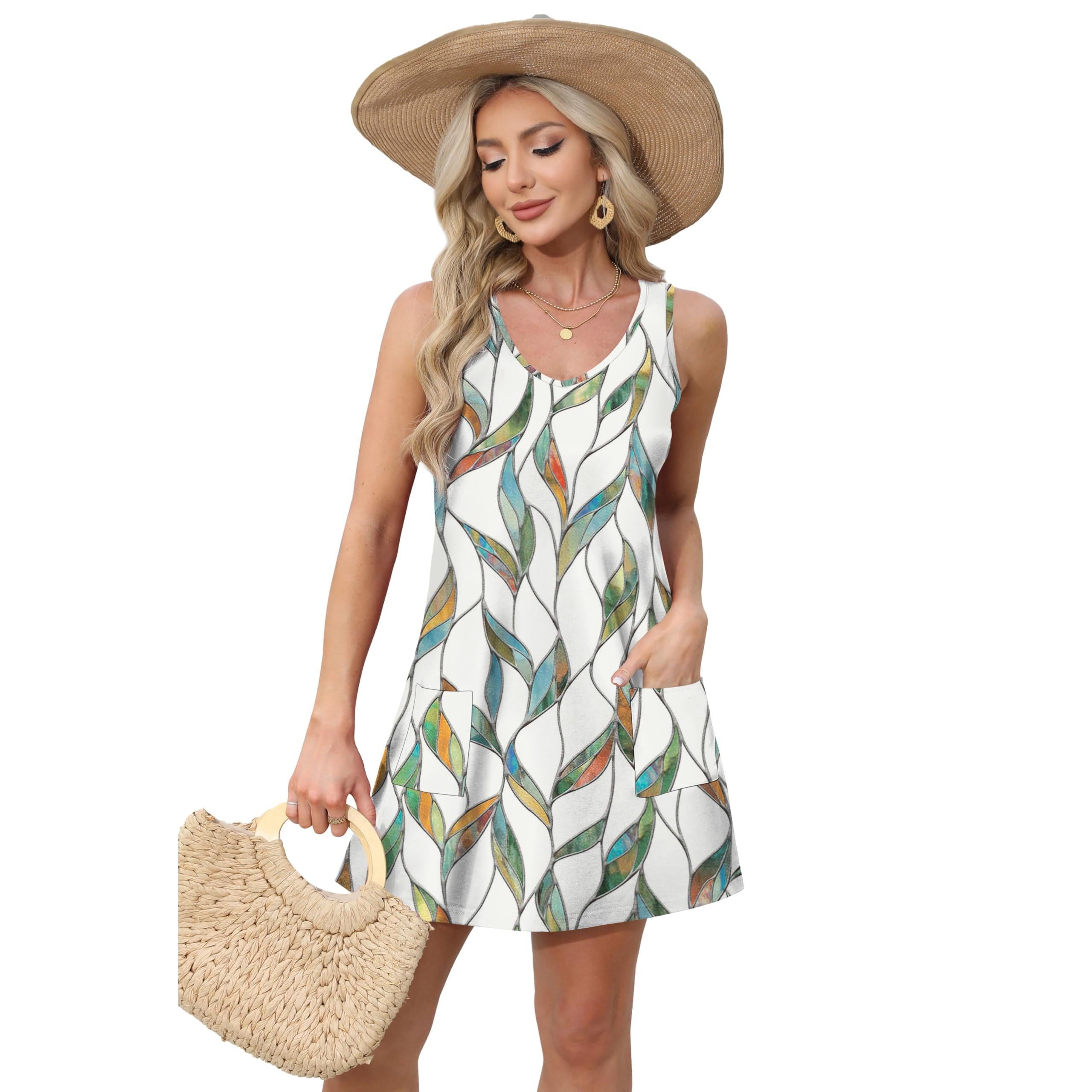 Aokosor Womens Sleeveless Summer Dress With Pockets V Neck