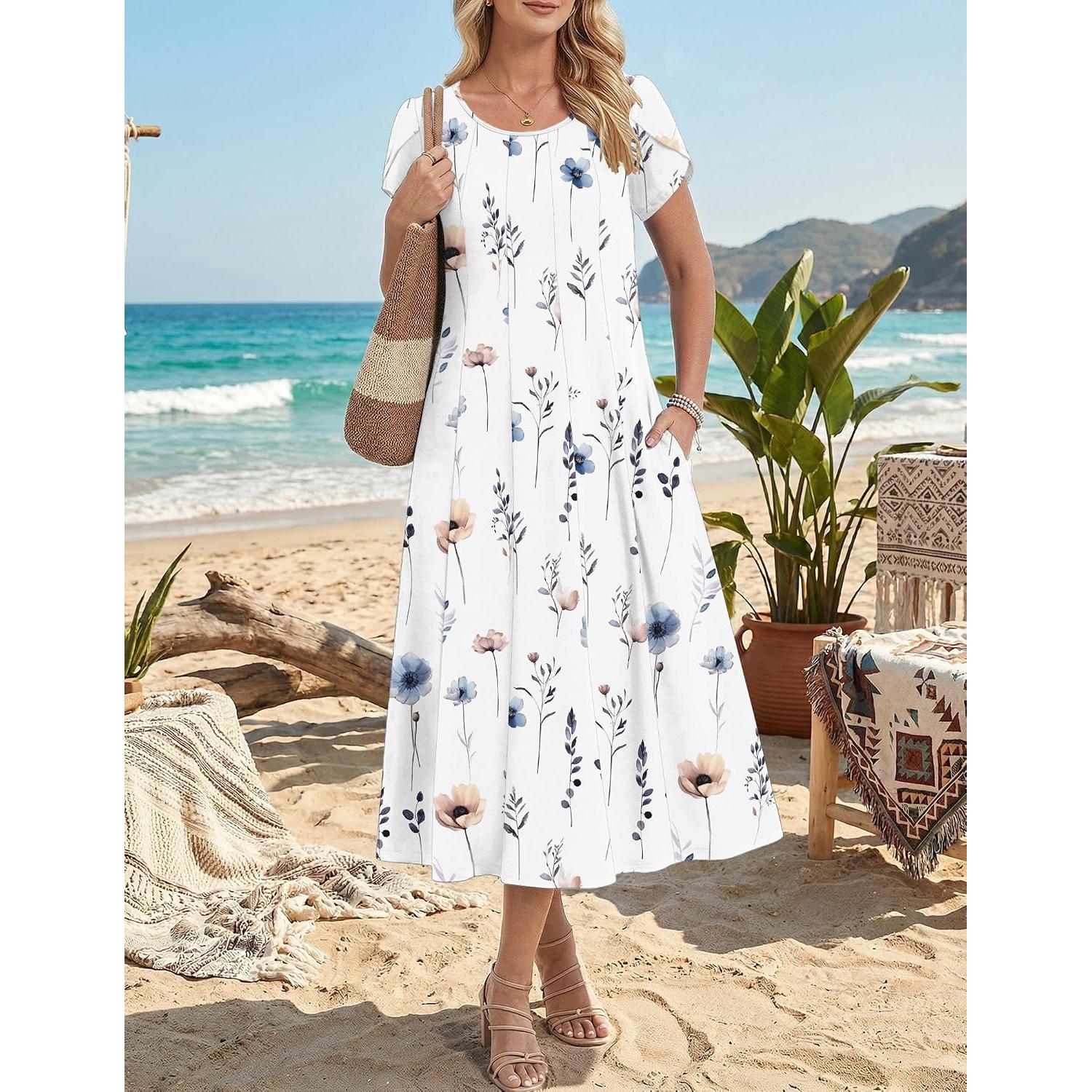 Zeagoo Womens Summer Midi Dress With Pockets S XXL