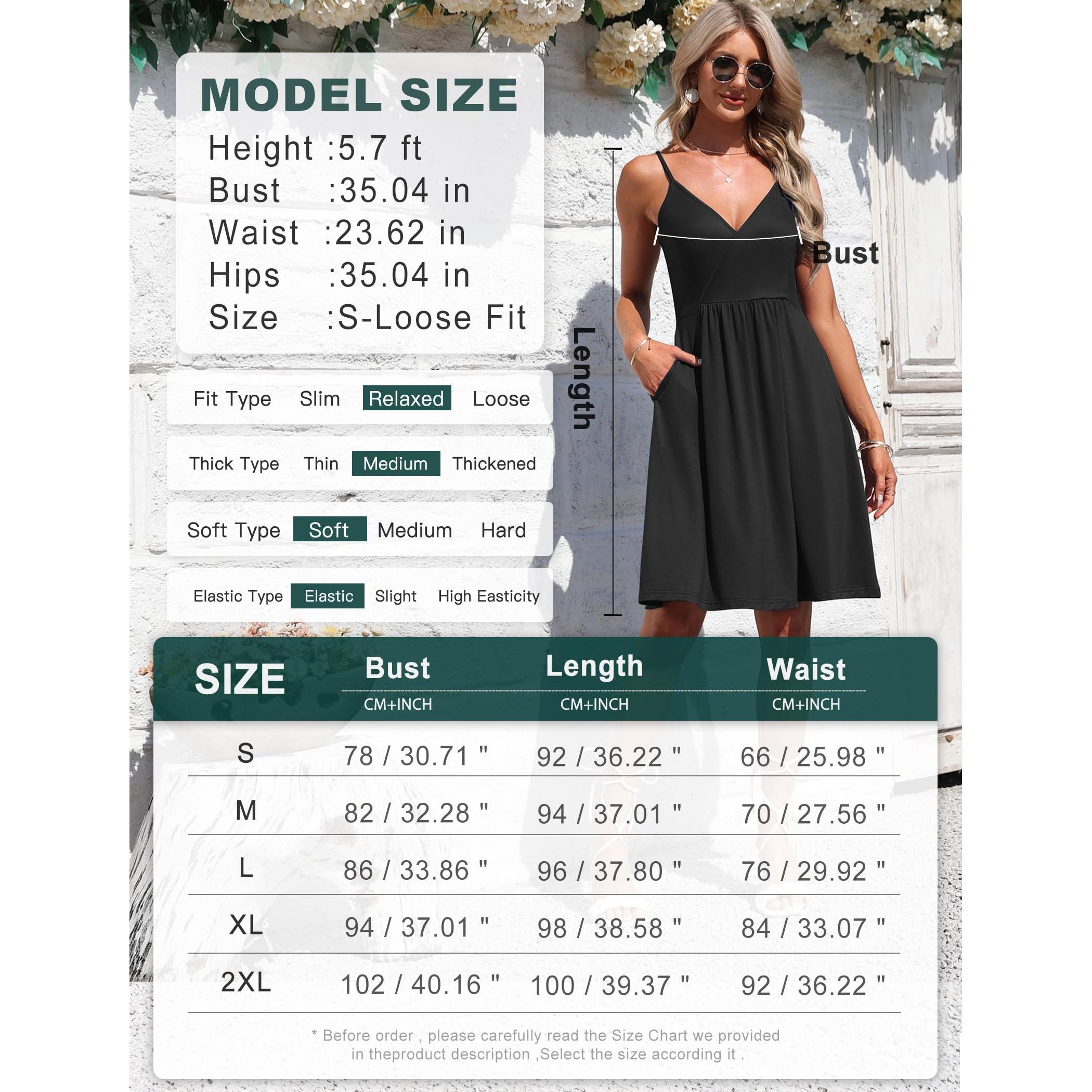 AUSELILY Summer V Neck Spaghetti Strap Dress With Pockets