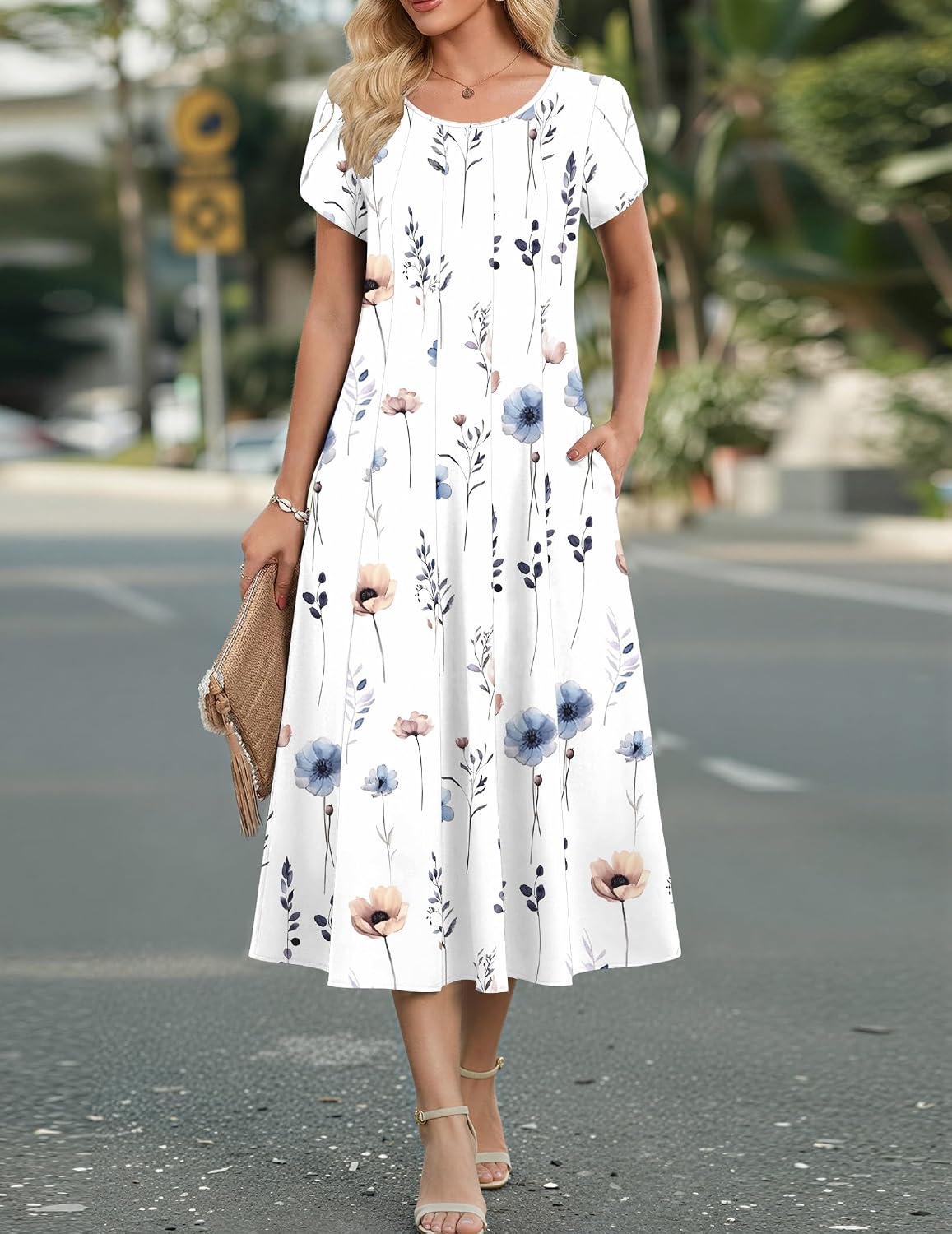 Zeagoo Womens Summer Midi Dress With Pockets S XXL
