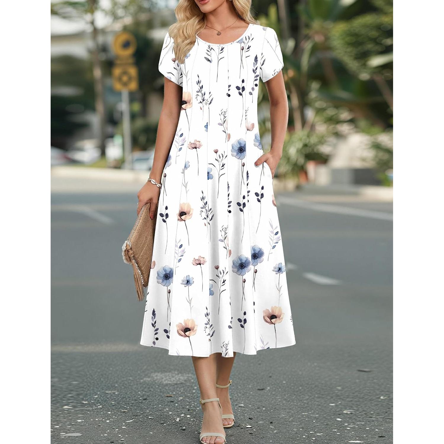 Zeagoo Womens Summer Midi Dress With Pockets S XXL