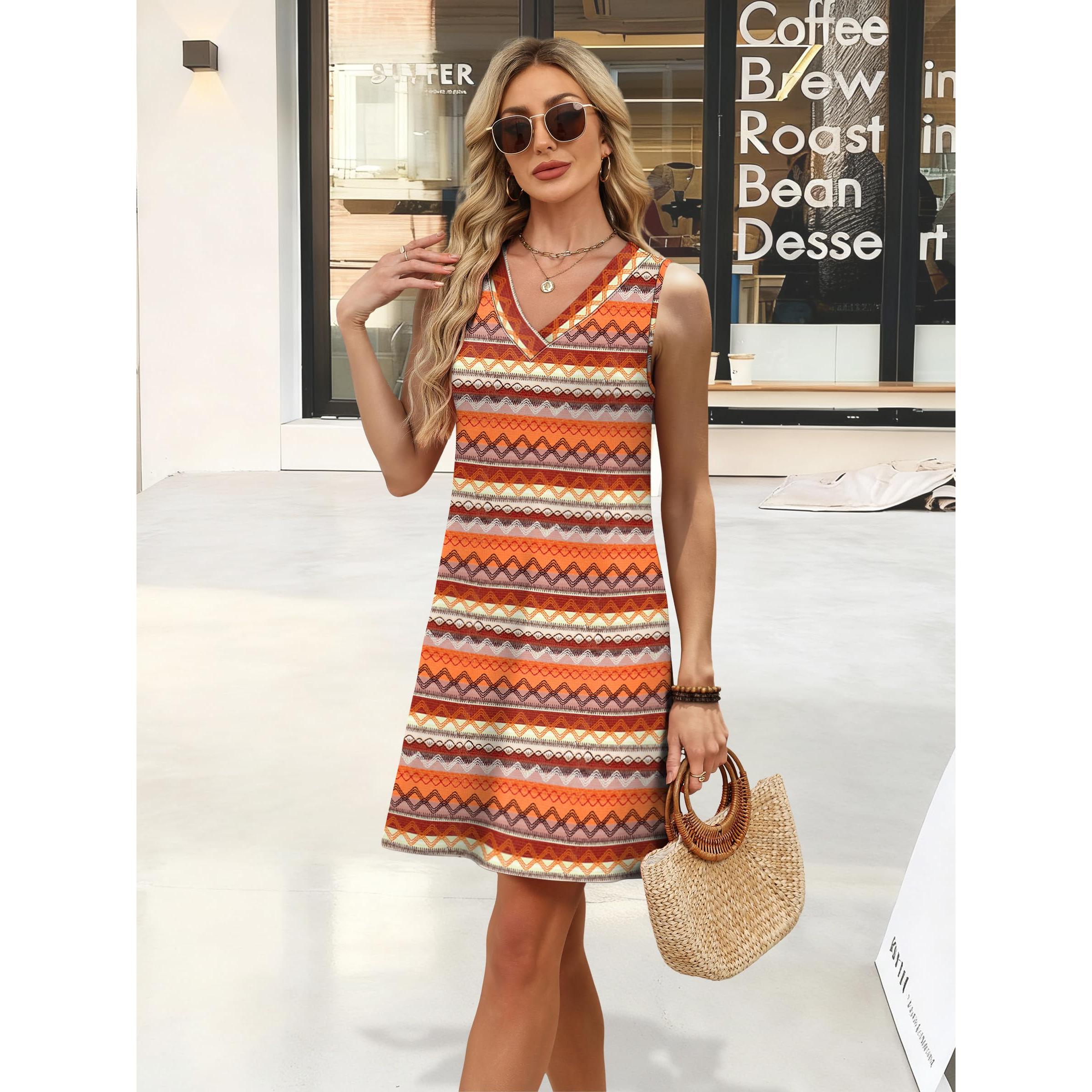 Aokosor Womens Sleeveless Summer Dress With Pockets V Neck