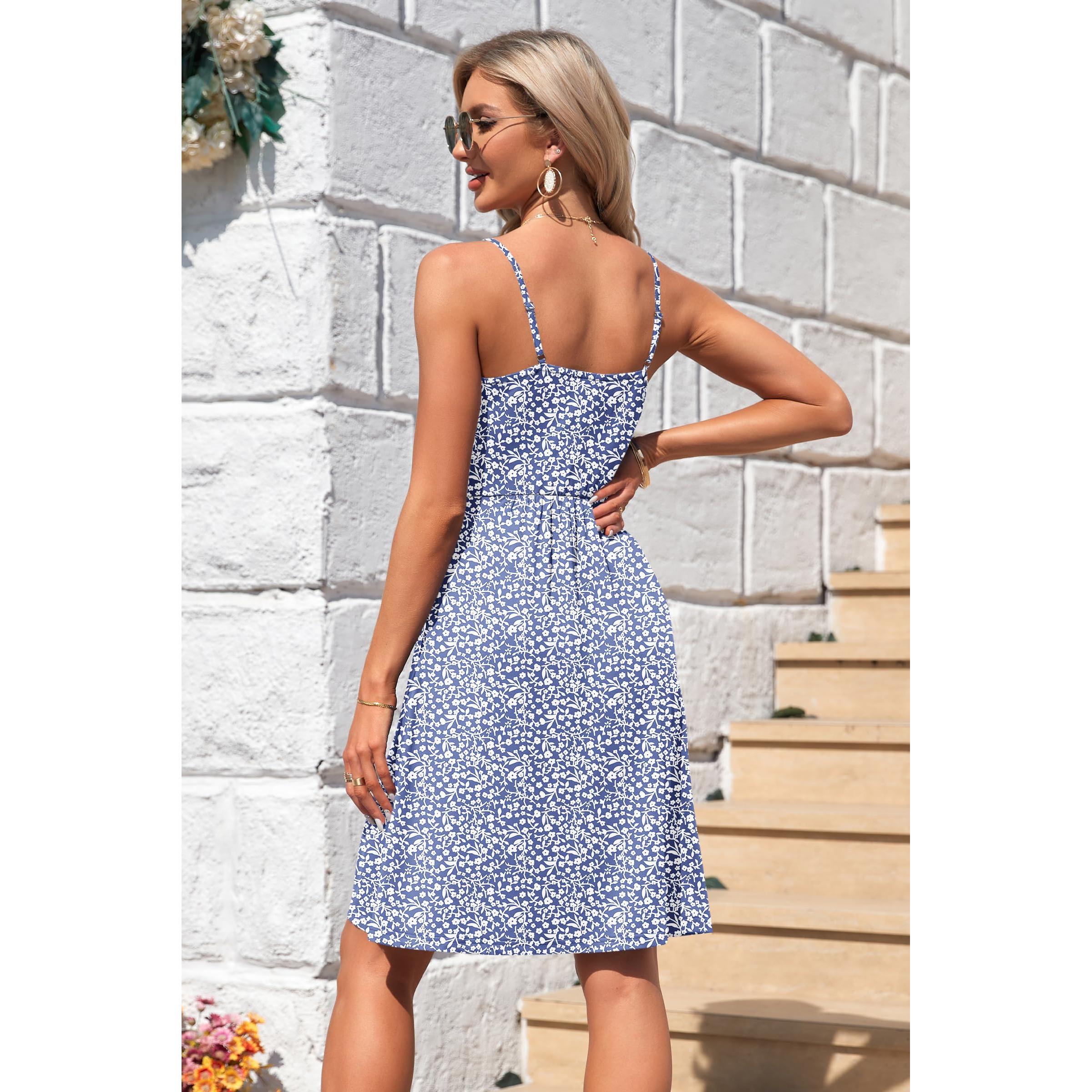 AUSELILY Summer V Neck Spaghetti Strap Dress With Pockets