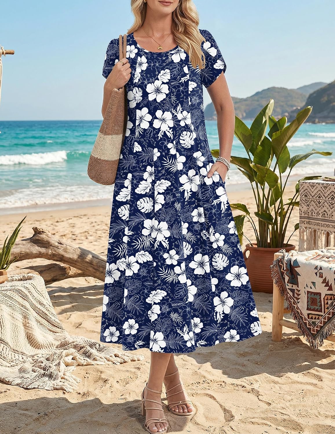 Zeagoo Womens Summer Midi Dress With Pockets S XXL