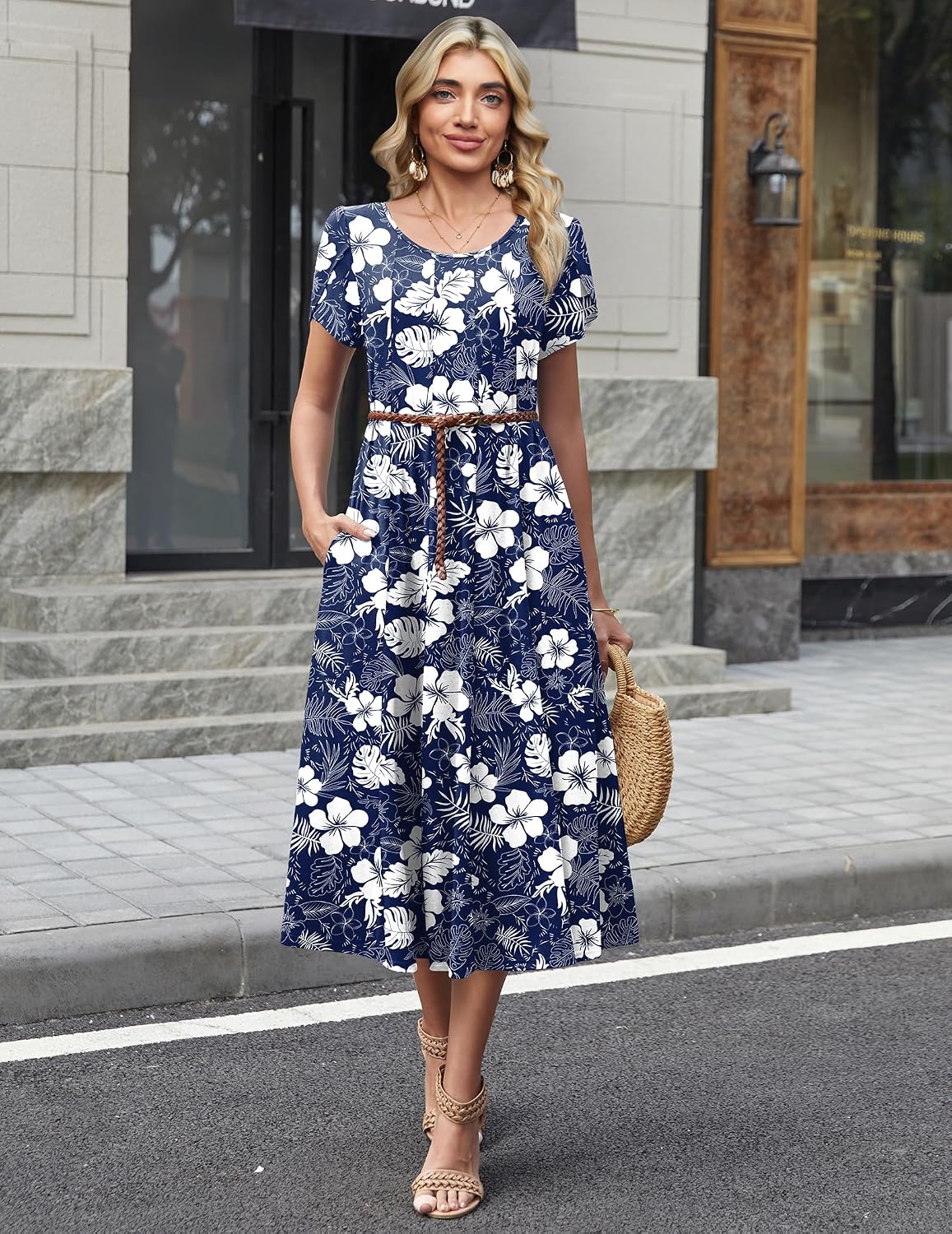 Zeagoo Womens Summer Midi Dress With Pockets S XXL