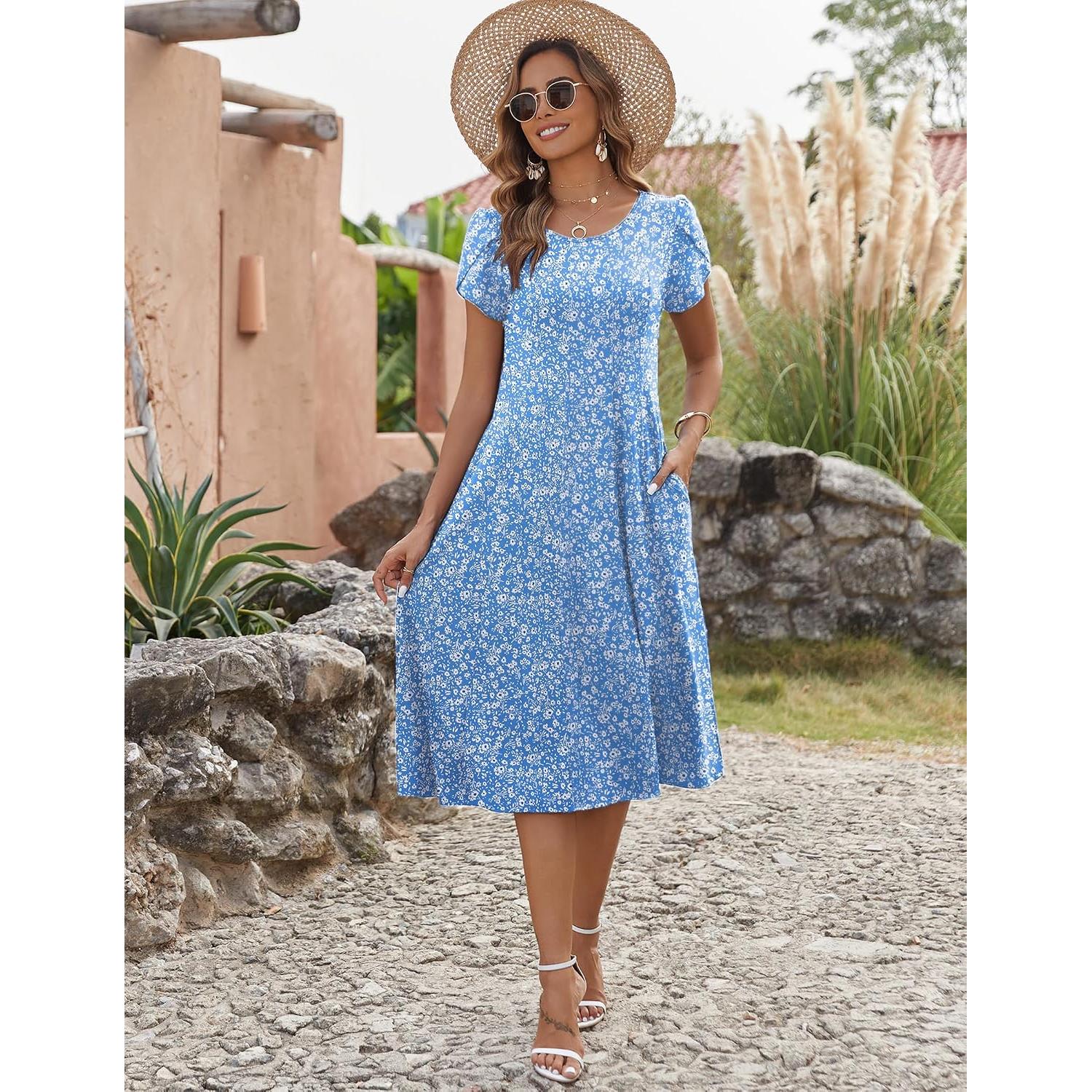 Zeagoo Womens Summer Midi Dress With Pockets S XXL