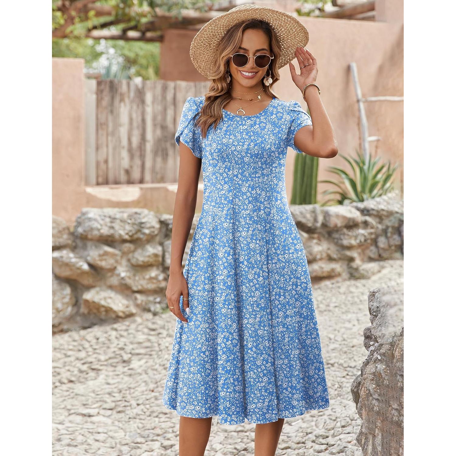 Zeagoo Womens Summer Midi Dress With Pockets S XXL