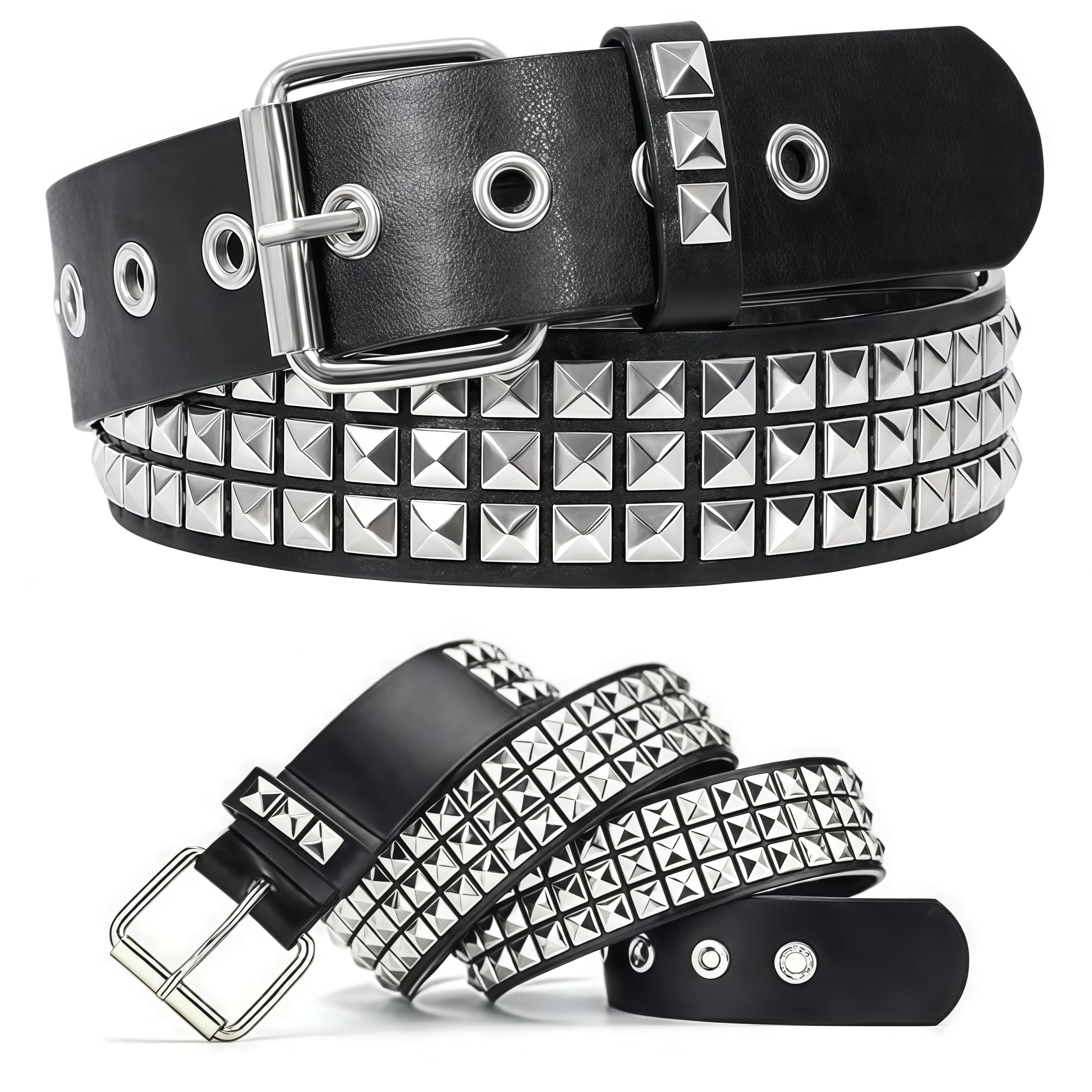 Goth Row Rivet Studded Belt Black PU Leather 110cm