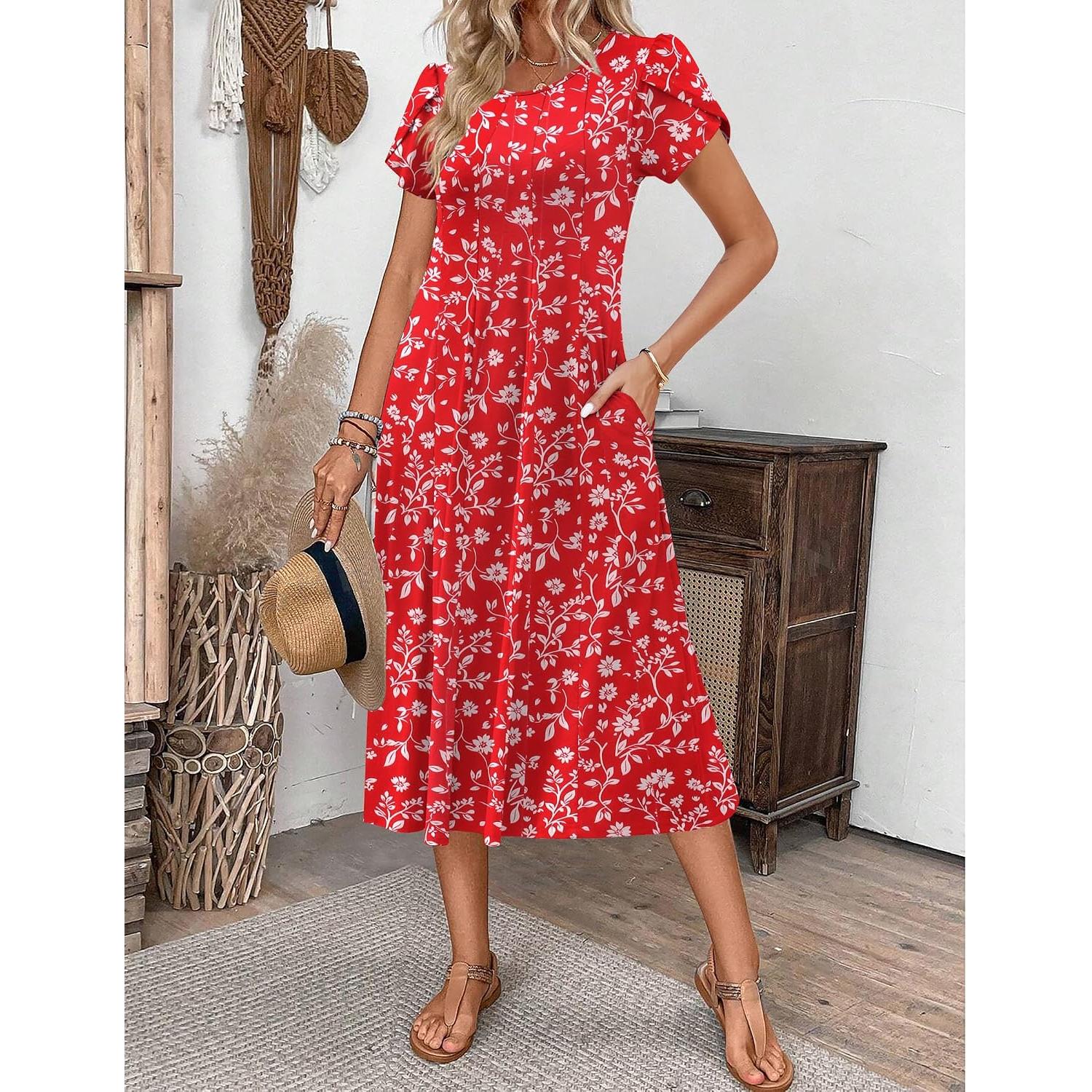 Zeagoo Womens Summer Midi Dress With Pockets S XXL