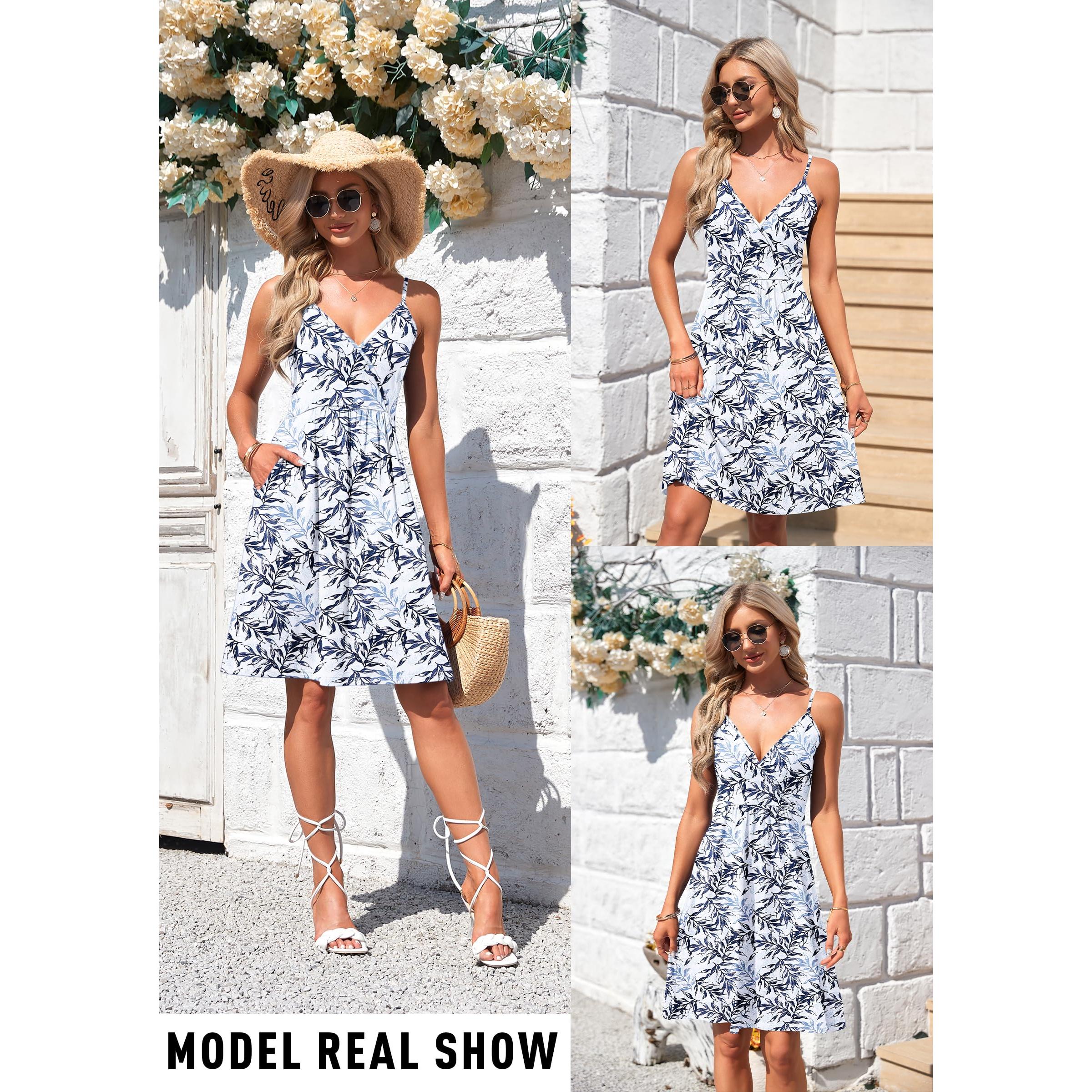 AUSELILY Summer V Neck Spaghetti Strap Dress With Pockets